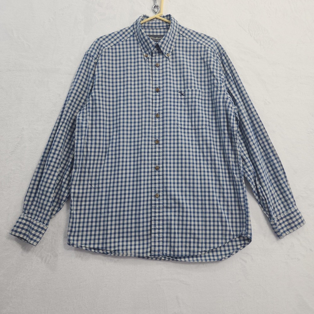 Eddie Bauer Shirt Mens M Blue Check Plaid Button Down Long‎ Sleeve Cotton Casual